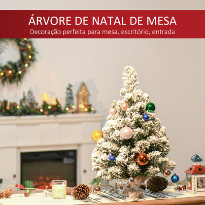 Árvore de Natal Artificial 60cm com 67 Ramos Ignífugos e Base de Cimento Decoração de Natal para Mesa Escritório Ø32x60cm Verde e Branco