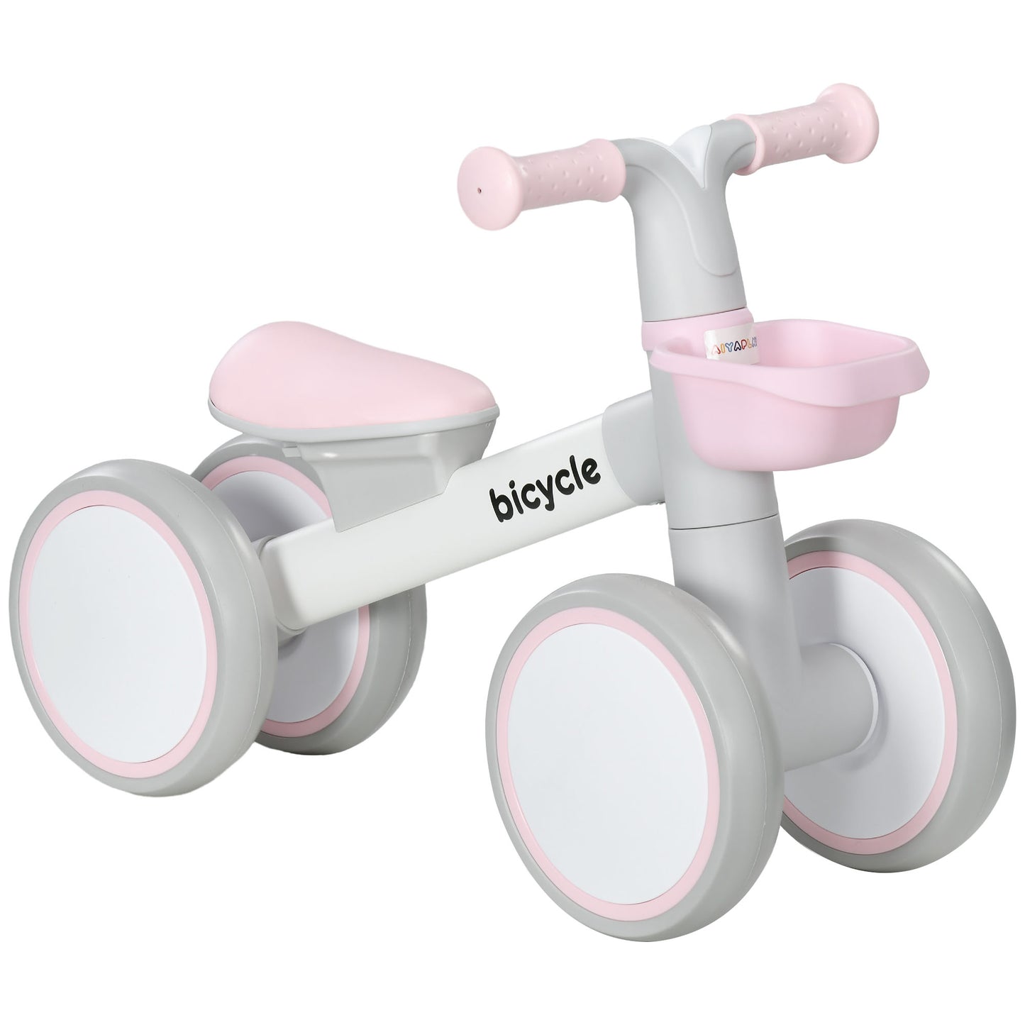 AIYAPLAY Bicicleta sem Pedais para Crianças de 12-36 Meses Bicicleta de Equilíbrio com Assento Ajustável Cesta e 4 Rodas Silenciosas Carga 20 kg 56x27x39 cm Rosa