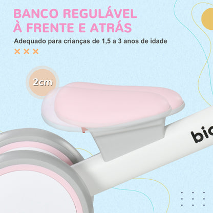 AIYAPLAY Bicicleta sem Pedais para Crianças de 12-36 Meses Bicicleta de Equilíbrio com Assento Ajustável Cesta e 4 Rodas Silenciosas Carga 20 kg 56x27x39 cm Rosa