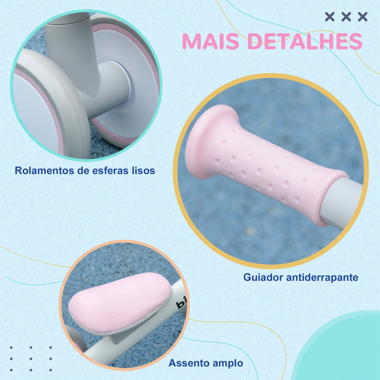 AIYAPLAY Bicicleta sem Pedais para Crianças de 12-36 Meses Bicicleta de Equilíbrio com Assento Ajustável Cesta e 4 Rodas Silenciosas Carga 20 kg 56x27x39 cm Rosa