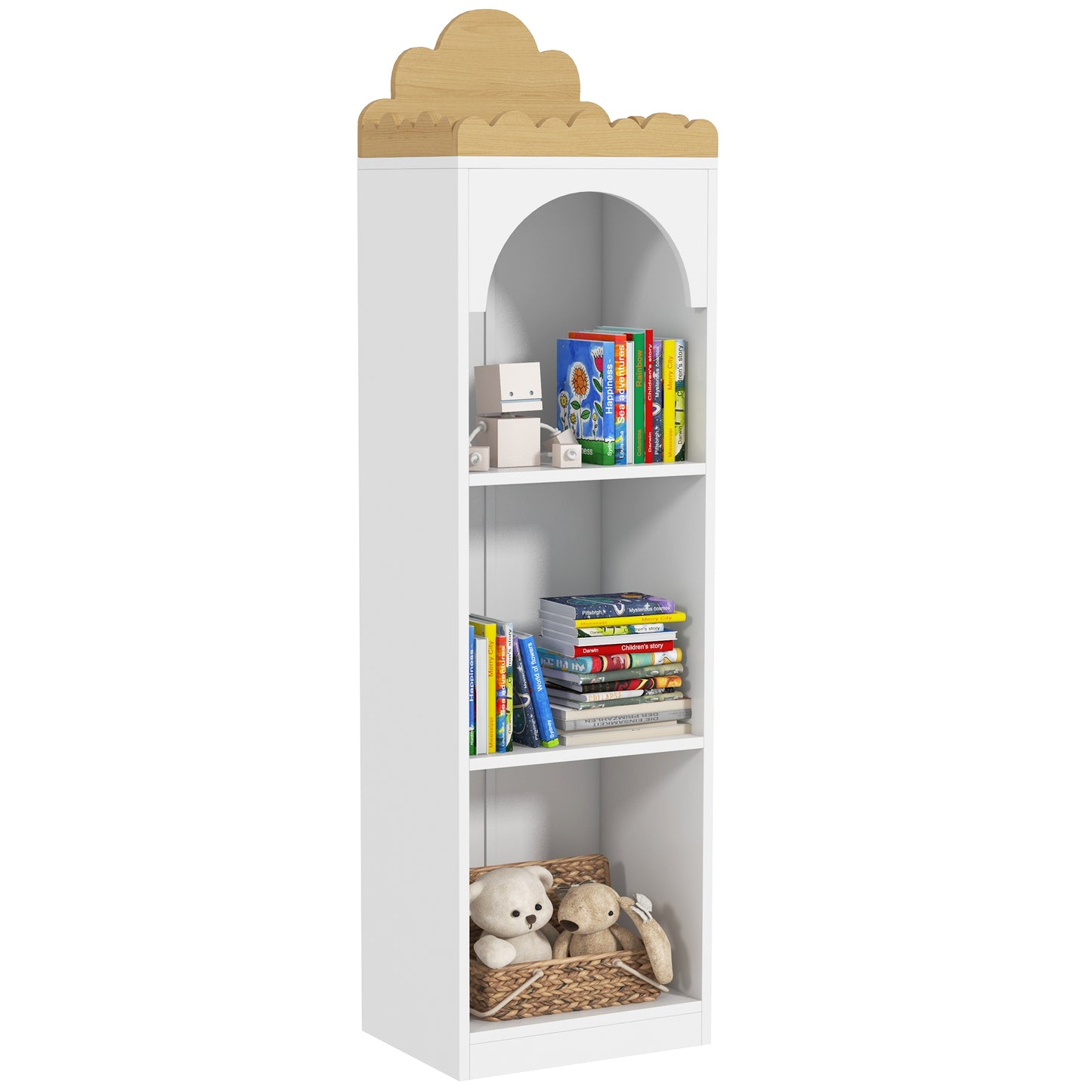 AIYAPLAY Estante para Livros Infantil Estante para Livros de 3 Niveis Estante de Livros para Escola Infantil Dormitório 40x30x139,5 cm Branco e Madeira