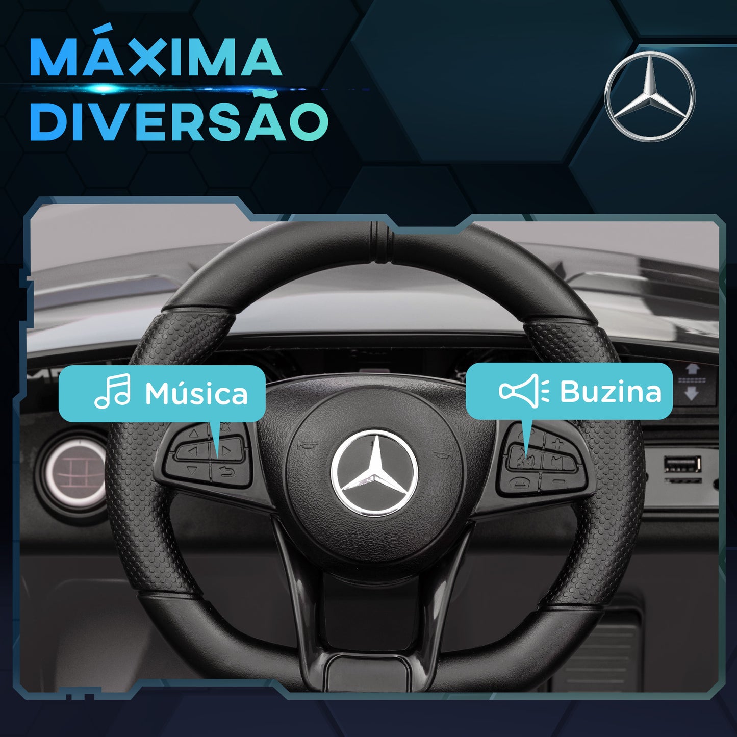 AIYAPLAY Carro Elétrico para Crianças acima de 3 Anos Carro Mercedes-Benz AMG GTR Carro Elétrico Infantil com Bateria 12V Controlo Remoto Faróis Buzina e Música 108x67x46 cm Prata