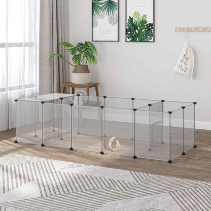 PawHut Recinto para Animais de Estimação DIY com 20 Painéis de Resina Parque para Pequenos Animais Recinto Modular para Porquinho da Índia Chinchilas 175x70x45 cm Branco Translúcido