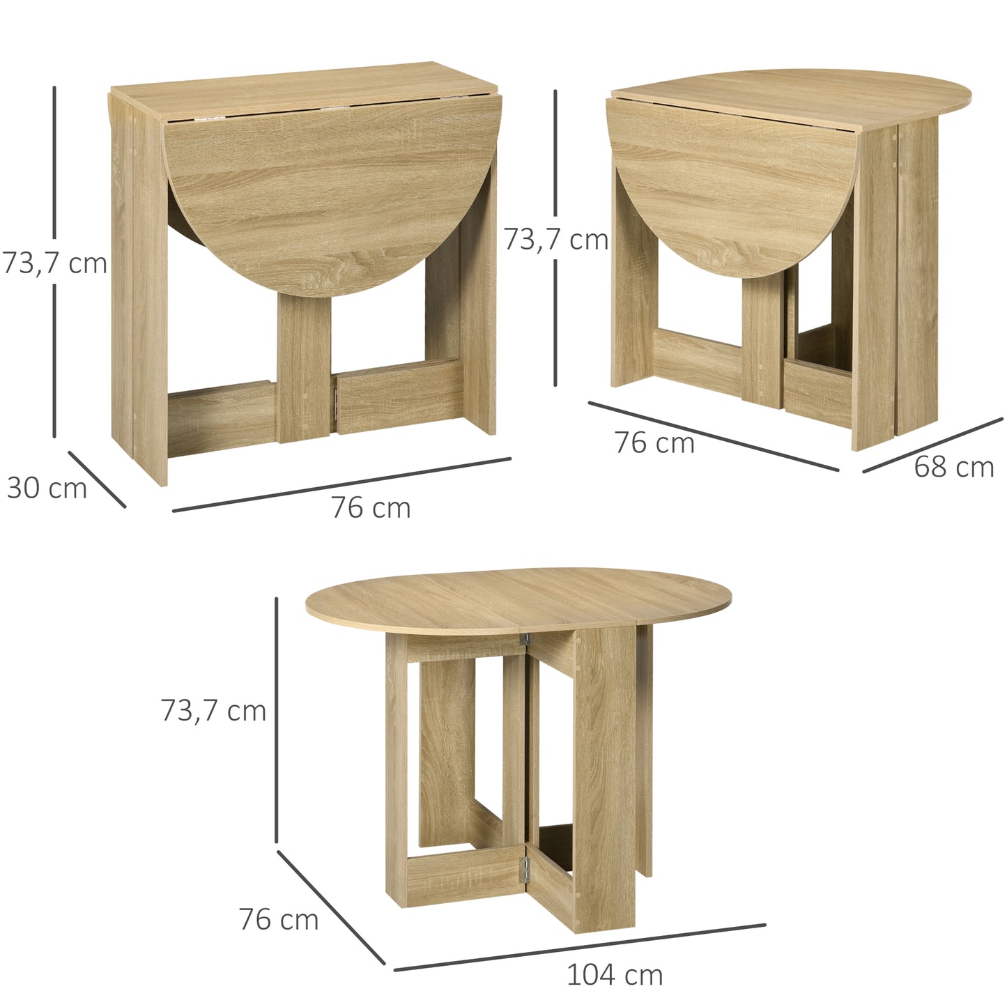 HOMCOM Mesa de Sala de Jantar Dobrável com 2 Laterais Mesa Auxiliar de Madeira para Cozinha Sala de Estar 104x76x73,7 cm Madeira