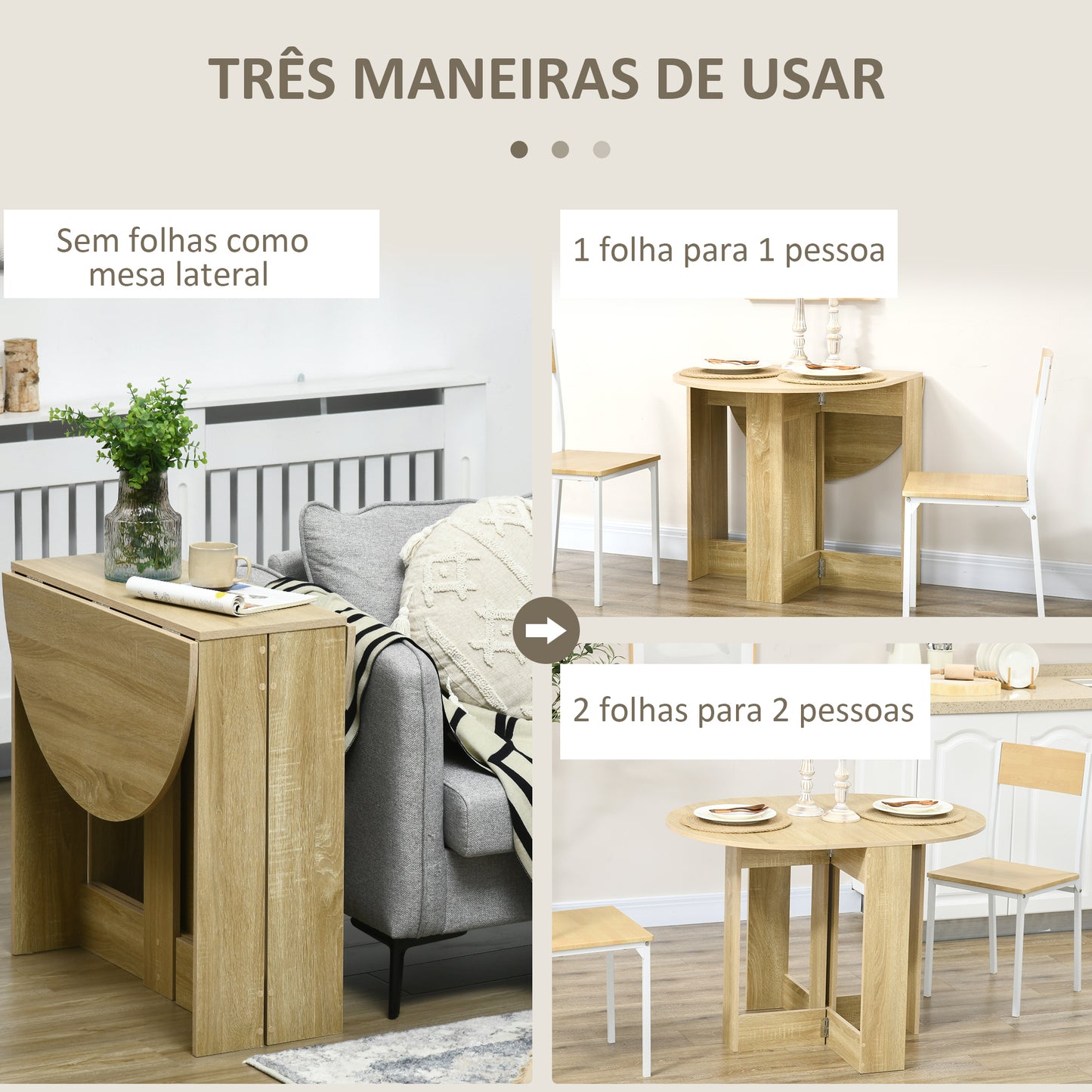 HOMCOM Mesa de Sala de Jantar Dobrável com 2 Laterais Mesa Auxiliar de Madeira para Cozinha Sala de Estar 104x76x73,7 cm Madeira