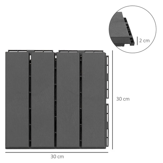 Outsunny Conjunto de 9 Estrados 30x30cm com Área de 0.81 m² para Exterior e Interior Estrados com Sistema Click com Superfície Antiderrapante para Balcão Terraço Jardim Preto