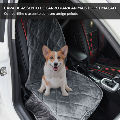 PawHut Capa de Assento Dianteiro de Carro para Cães Protetor Antiderrapante com Fixação e Correia Envolvente para Caminhões Furgões SUV 105x46cm Cinza