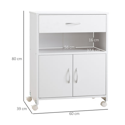 Vinsetto Armário para Impressora Móvel para Impressora com Rodas Gaveta 2 Portas e Compartimento Aberto para Sala de Estar Escritório Estúdio 60x39x80cm Branco