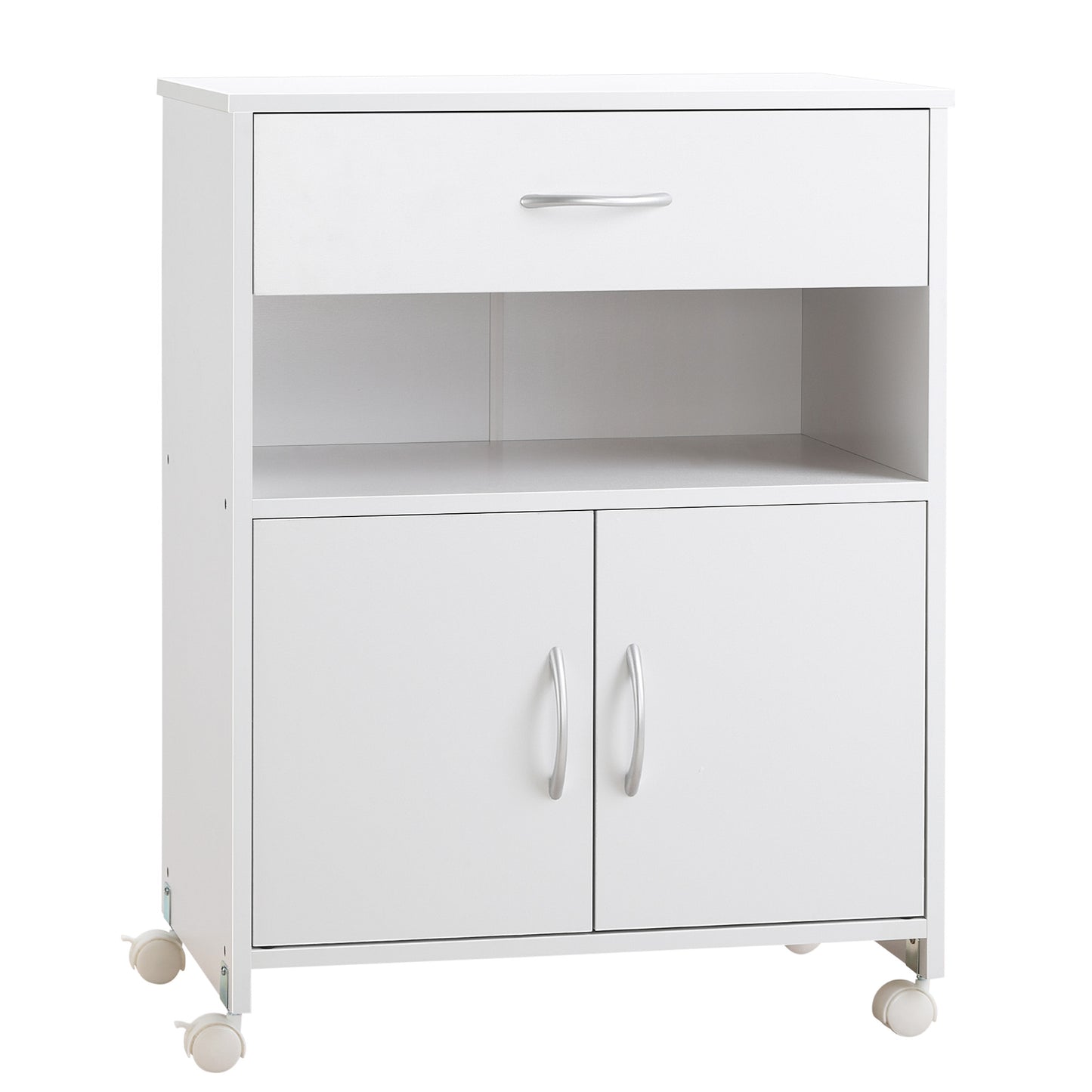 Vinsetto Armário para Impressora Móvel para Impressora com Rodas Gaveta 2 Portas e Compartimento Aberto para Sala de Estar Escritório Estúdio 60x39x80cm Branco