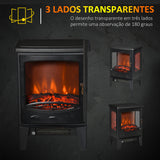 Lareira Elétrica "Porto" – 900W/1800W – 39x26x54,8 cm – Preto – Efeito de Chama Realista e Temperatura Ajustável