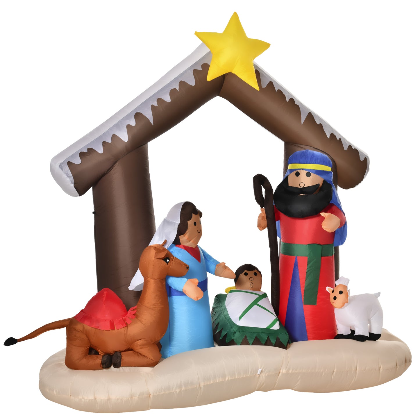 Decoração Inflável de Natal 183cm com Luzes LED Inclui Inflador Nascimento de Jesús para Festas Jardim Exterior 201x100x186cm Multicor