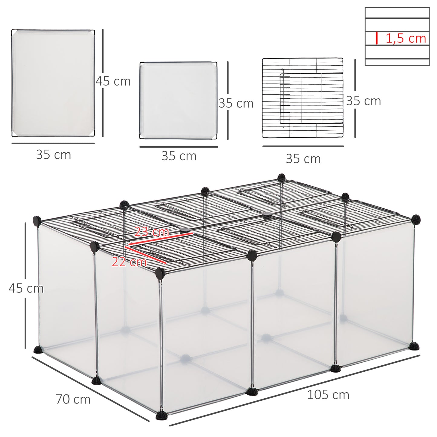 PawHut Recinto para Animais de Estimação Recinto para Coelhos Porquinho da India Chinchila Modular Interior e Exterior 105x70x45cm Preto