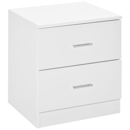 HOMCOM Mesa de Cabeceira Moderna Mesinha de Cabeceira com 2 Gavetas Mesa Auxiliar para Sala Quarto Capacidade 30 kg 45x39,5x49 cm Branco