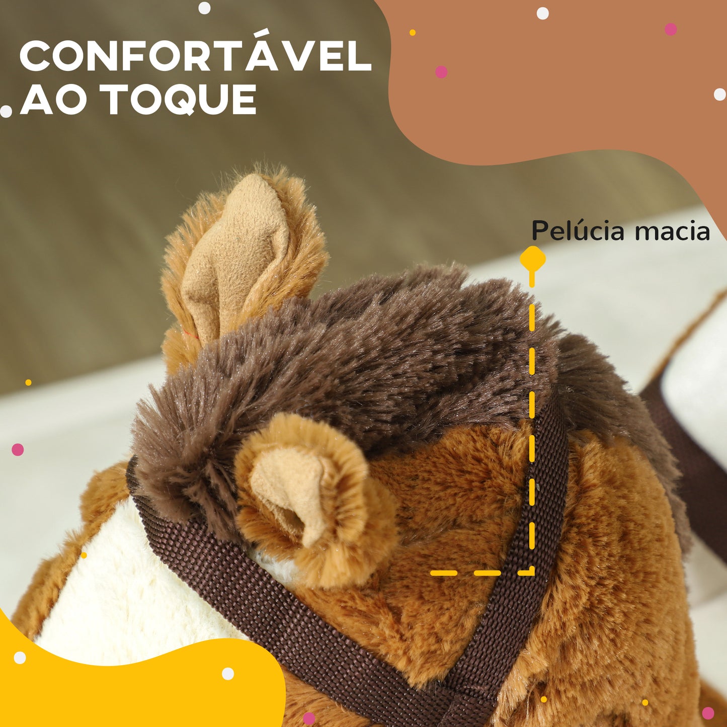 AIYAPLAY Cavalo Baloiço para Crianças de 18-36 Meses Cavalo Baloiço de Brincar com Sons Cinto de Segurança e Base de Madeira Carga 25 kg 68x33x45 cm Marrom