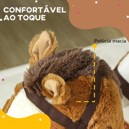 AIYAPLAY Cavalo Baloiço para Crianças de 18-36 Meses Cavalo Baloiço de Brincar com Sons Cinto de Segurança e Base de Madeira Carga 25 kg 68x33x45 cm Marrom