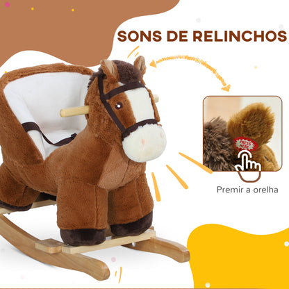 AIYAPLAY Cavalo Baloiço para Crianças de 18-36 Meses Cavalo Baloiço de Brincar com Sons Cinto de Segurança e Base de Madeira Carga 25 kg 68x33x45 cm Marrom