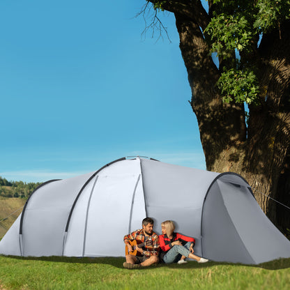 Outsunny Tenda de Campismo Familiar para 4-6 Pessoas Tenda de Campismo Dobrável com 2 Janelas e Bolsa de Transporte Impermeável Anti-UV para Caminhadas 590x245x193 cm Cinza