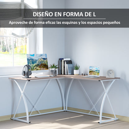 Vinsetto Secretária de Canto Mesa de Computador em Forma de L com Estrutura de Aço 142x142x76cm Natural e Branco