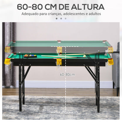 SPORTNOW 2 em 1 Mesa Multijogos para Crianças de 6+ Anos Mesa de Bilhar e Ping Pong Dobrável com Altura Ajustável e Acessórios 140x63x60-80 cm Multicolor