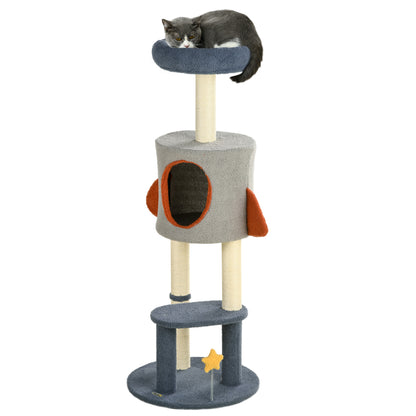 PawHut Arranhador para Gatos de 116 cm Tipo Foguete Torre para Gatos com Postes para Arranhar Cama Caverna e Brinquedo de Estrela Ø44x116 cm Azul