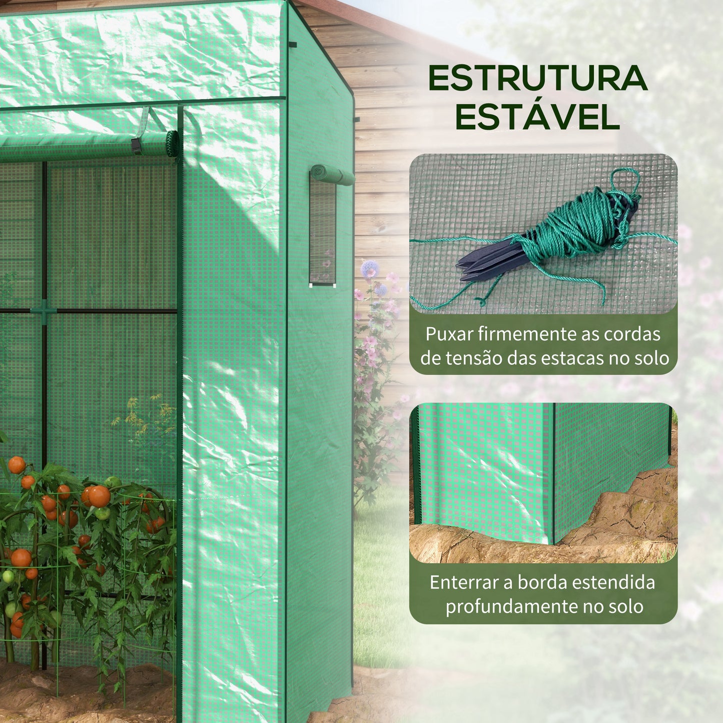 Outsunny Estufa Pequena Estufa de Exterior com Janelas de Malha e Porta com Fecho de Correr Estufa para Cultivar Plantas e Flores 196x77x197 cm Verde