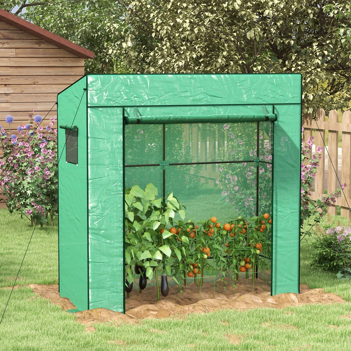 Outsunny Estufa Pequena Estufa de Exterior com Janelas de Malha e Porta com Fecho de Correr Estufa para Cultivar Plantas e Flores 196x77x197 cm Verde