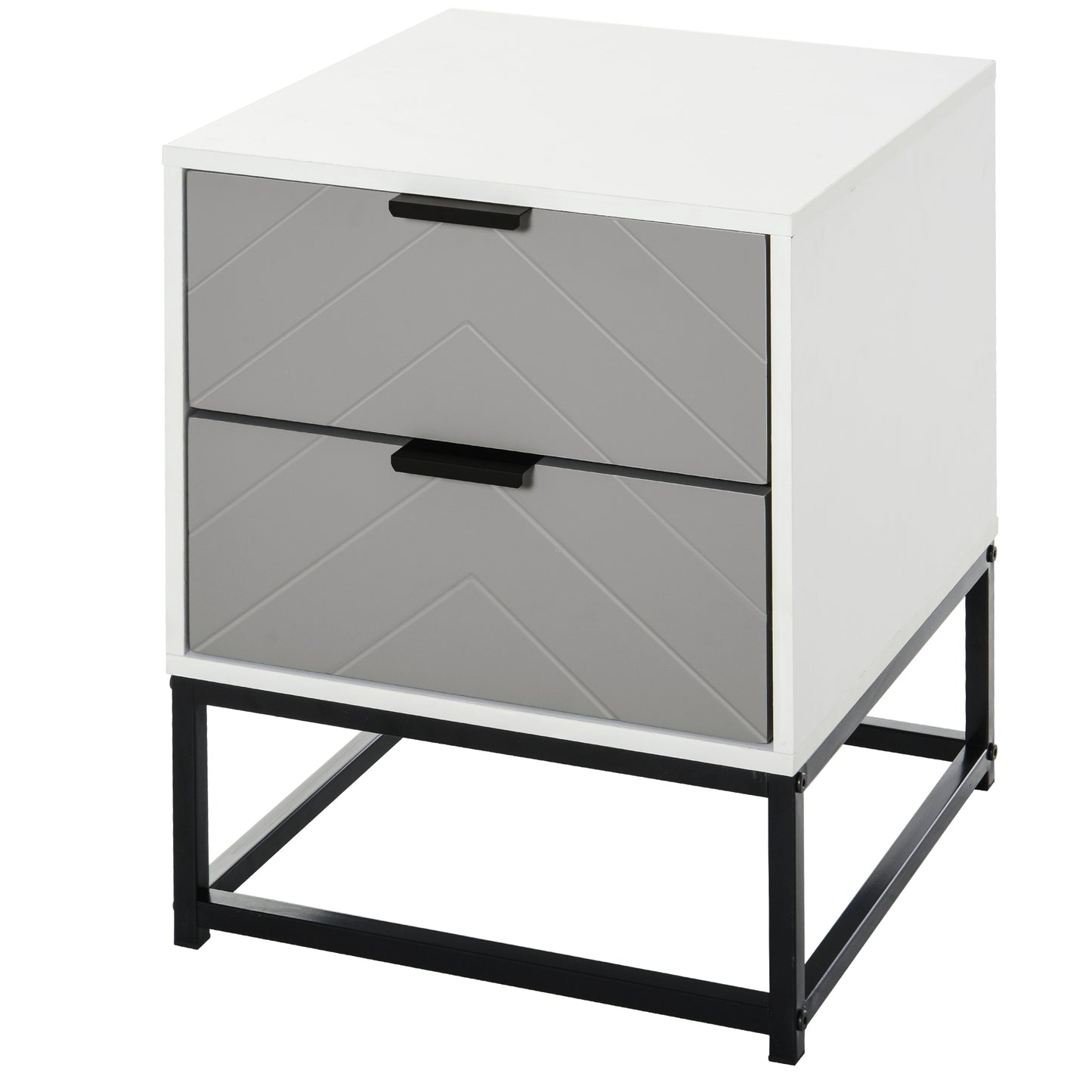 HOMCOM Mesa de cabeceira Mesa lateral com 2 gavetas e base elevada de metal Estilo moderno e minimalista 39,5x40x48 cm Branco e cinza