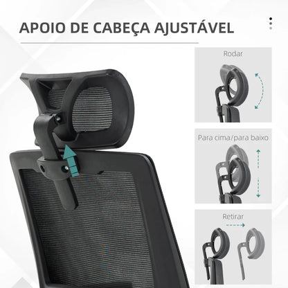 Cadeira de Escritório Hercula Ergonómica com Altura e Apoio de Cabeça Ajustáveis - Design Moderno