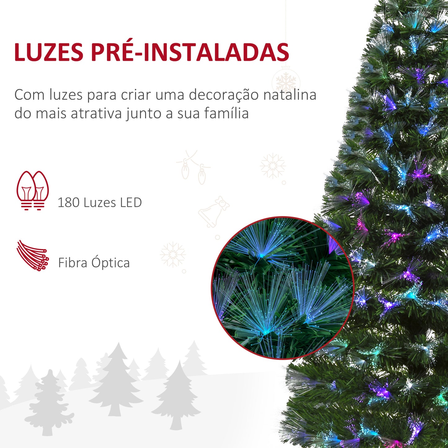 HOMCOM Árvore de Natal Artificial 150cm com 180 Ramos Luzes LED de Múltiplas Cores e Estrela Decorativa Ø74x150 cm Verde