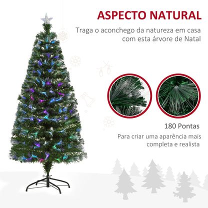 HOMCOM Árvore de Natal Artificial 150cm com 180 Ramos Luzes LED de Múltiplas Cores e Estrela Decorativa Ø74x150 cm Verde