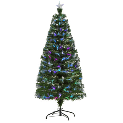 HOMCOM Árvore de Natal Artificial 150cm com 180 Ramos Luzes LED de Múltiplas Cores e Estrela Decorativa Ø74x150 cm Verde