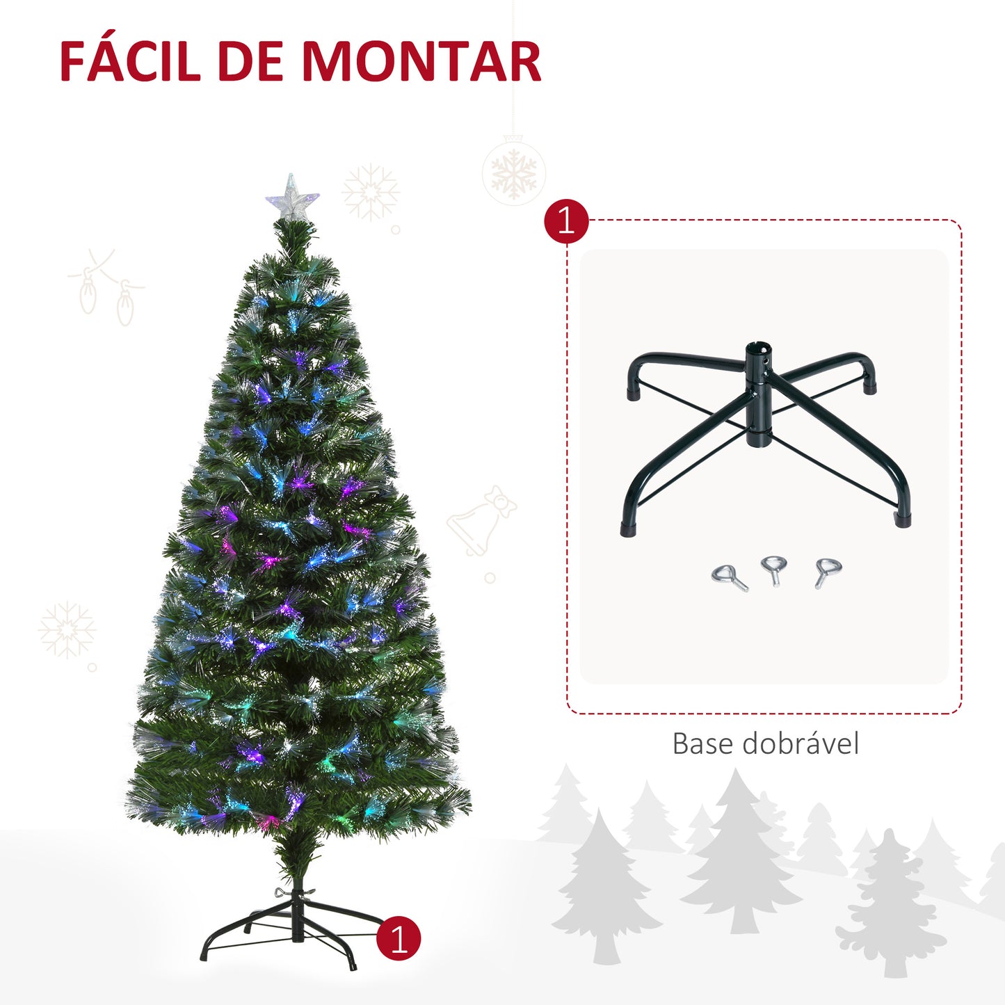 HOMCOM Árvore de Natal Artificial 150cm com 180 Ramos Luzes LED de Múltiplas Cores e Estrela Decorativa Ø74x150 cm Verde