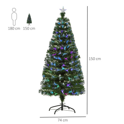 HOMCOM Árvore de Natal Artificial 150cm com 180 Ramos Luzes LED de Múltiplas Cores e Estrela Decorativa Ø74x150 cm Verde