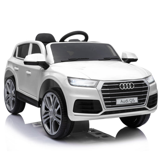 HOMCOM Carro Elétrico para Crianças acima de 3 Anos Carro Elétrico Audi Q5 com Controlo Remoto MP3 Luzes e Sons Abertura da Porta Carga Máxima 30kg 116x75x56cm Branco