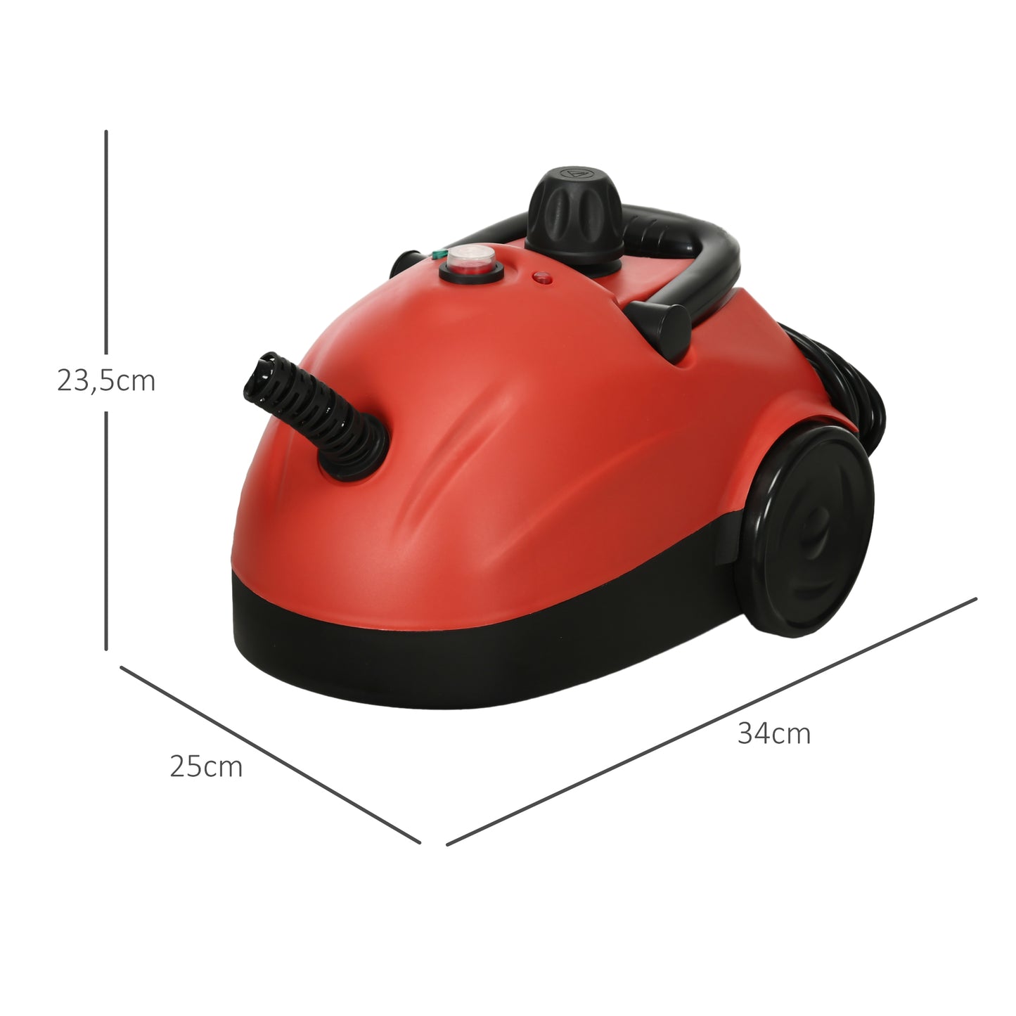 HOMCOM Máquina de Limpeza a Vapor Portátil 3,5 Bares Potência 1500W Máquina de Limpeza a Vapor Multiusos Depósito 1,5 L Autonomia 25 min com 13 Acessórios 34x25x23,5 cm Vermelho