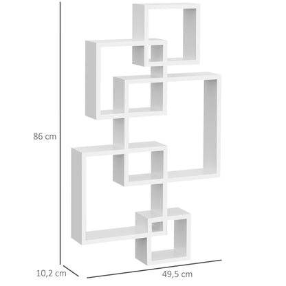 HOMCOM Estante de Parede com 5 Cubos Estante Flutuante de Madeira para Sala de Estar Dormitório Entrada Estúdio Estilo Moderno 49,5x10,2x86cm Branco