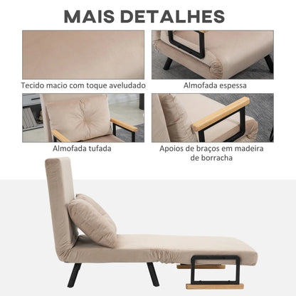 Poltrona-Cama Lopez com Encosto Ajustável - Bege - Design Moderno