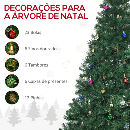 HOMCOM Árvore de Natal Artificial 210cm Ignífugo com 1036 Ramos 53 Decorações Folhas de PVC e Suporte Metálico Decoração de Natal para Interior Verde