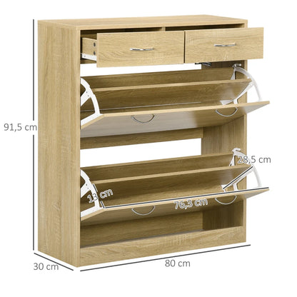 Sapateira Yka - Cor Carvalho - Com 2 Gavetas e 2 Compartimentos Fechados - Design Moderno