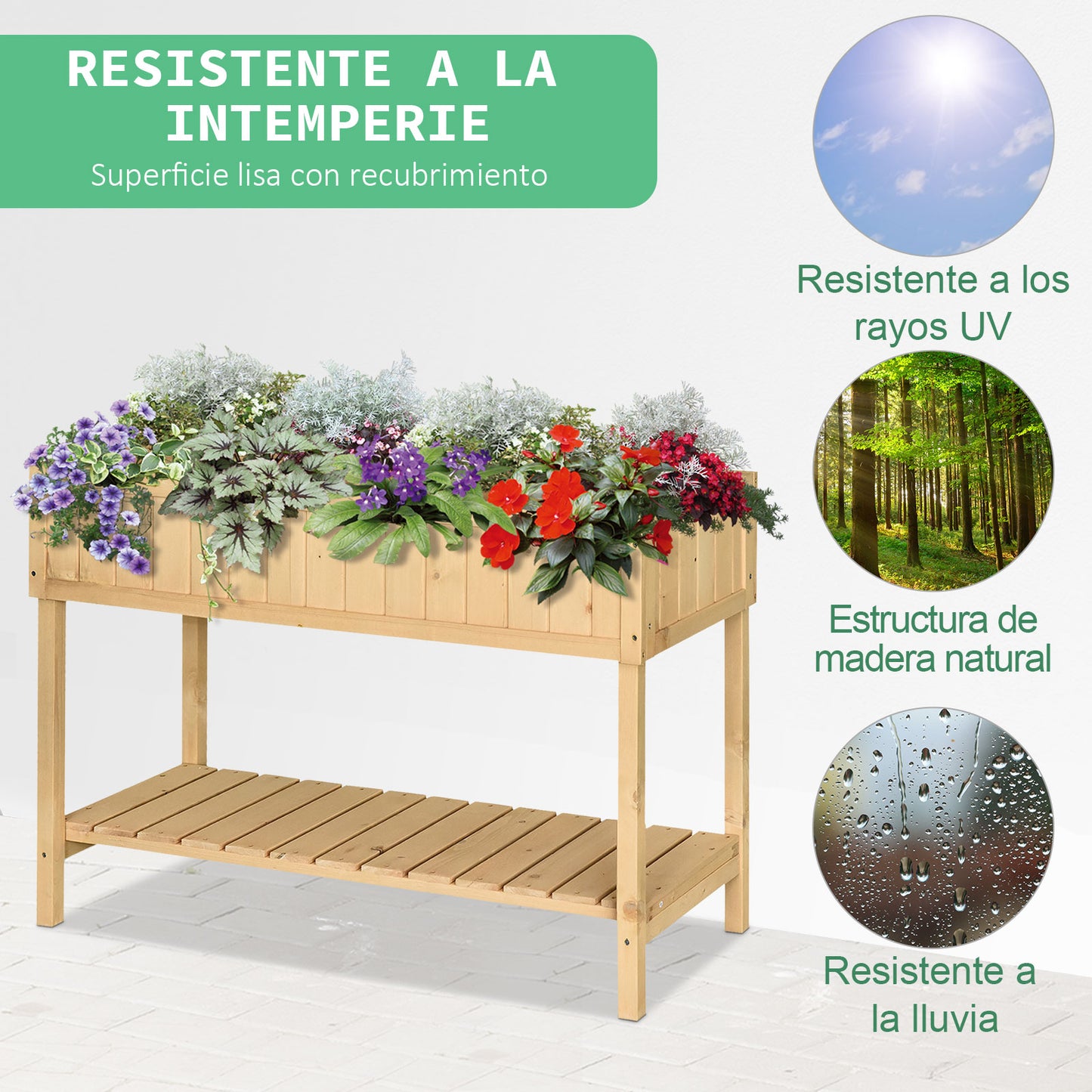 Outsunny Horta Vertical de Madeira 120x60x81cm Floreira Elevada para Cultivo de Plantas Flores com Prateleira Inferior para Jardim Terraço Exterior