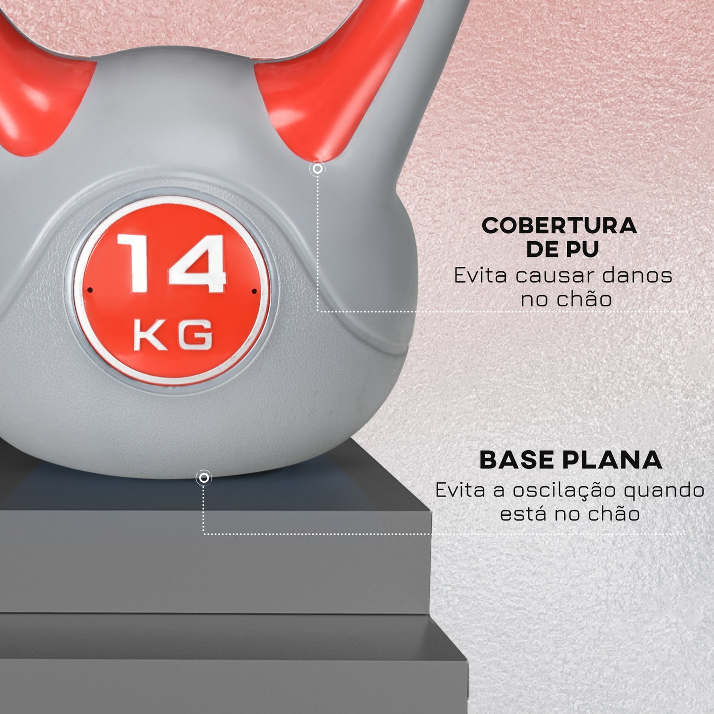 SPORTNOW Kettlebell 14 kg Peso Russo com Revestimento de PU e Enchimento de Areia para Treinamento em Casa Ginásio 26x18x32 cm Vermelho e Cinza