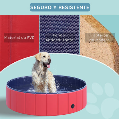 PawHut Piscina Dobrável para Cães Gatos Banheira Portátil para Animais de Estimação PVC Antideslizante Múltiplo Uso para Interior e Exterior Ø120x30 cm Vermelho