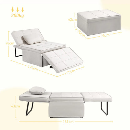 Sofá-Cama "Açores" 3 em 1 - Branco Gelo - 95x179x78 cm - Linho e Metal - Design Moderno