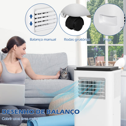 HOMCOM Ar Condicionado Portátil 10000 BTU 2900W Arrefecedor Ventilador Desumidificador 5 em 1 com Controlo Remoto Ligado/Desligado Temporizador 24h para Quarto 22m² 33x28x70,4 cm Branco