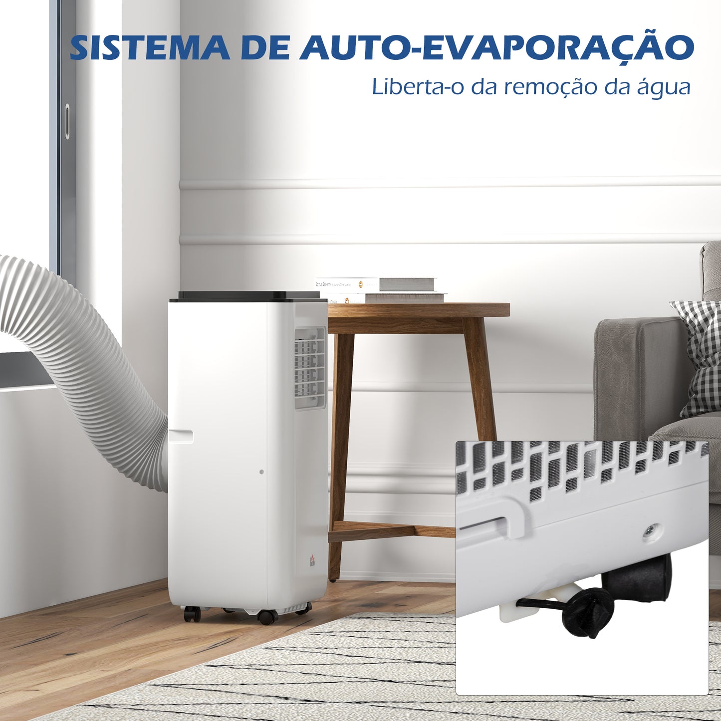 HOMCOM Ar Condicionado Portátil 10000 BTU 2900W Arrefecedor Ventilador Desumidificador 5 em 1 com Controlo Remoto Ligado/Desligado Temporizador 24h para Quarto 22m² 33x28x70,4 cm Branco