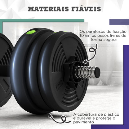 SPORTNOW Kit de Halteres 20kg 2 em 1 Jogo de Pesos com Barra de Pesos Pega Antiderrapante para Treino de Força em Casa Ginásio Escritório Preto e Verde