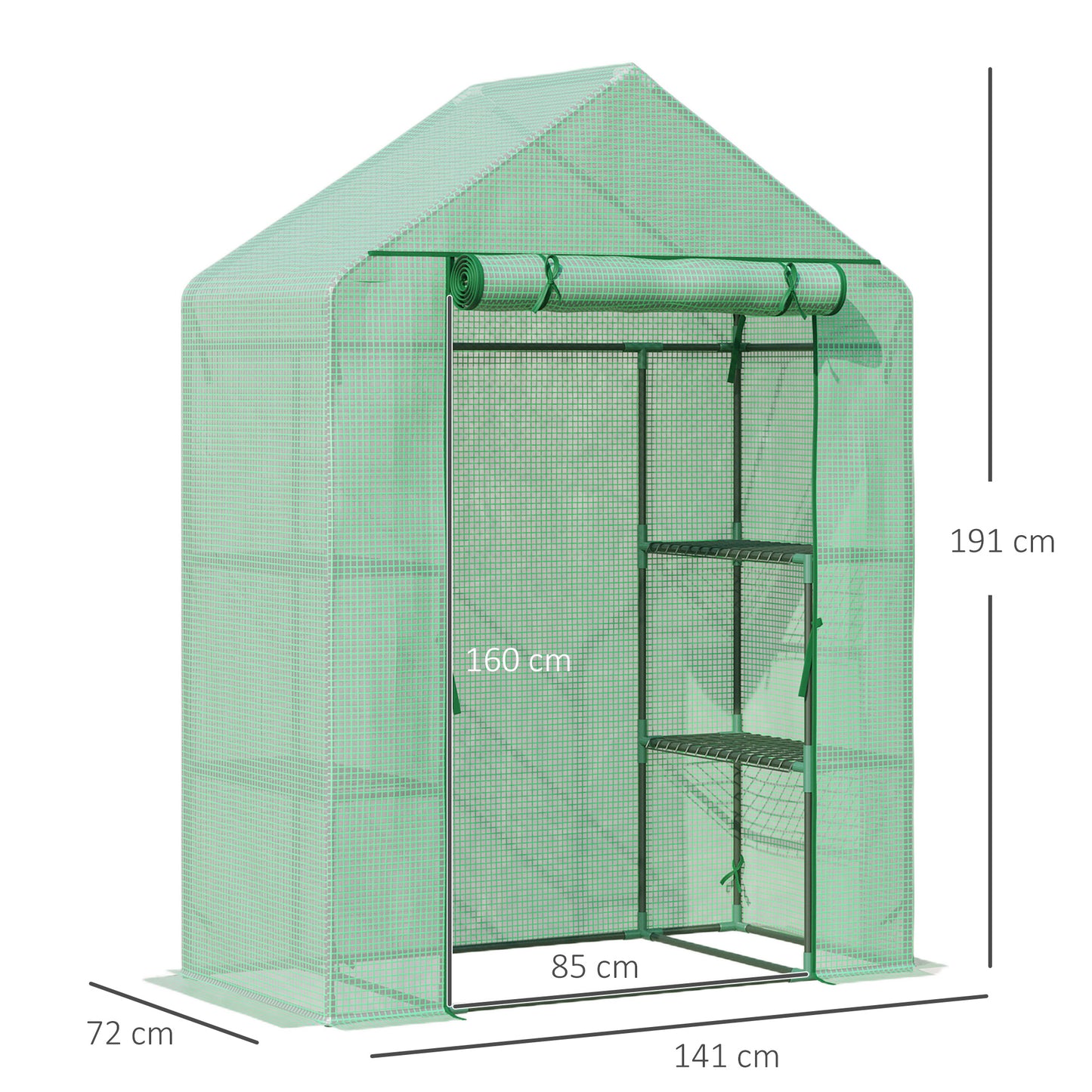 Outsunny Estufa de Jardim 140x70x190cm Estufa com 4 Prateleiras Porta Enrolável Cobertura de PE 140g/m² e Estrutura de Aço para Cultivos de Plantas Flores Verde