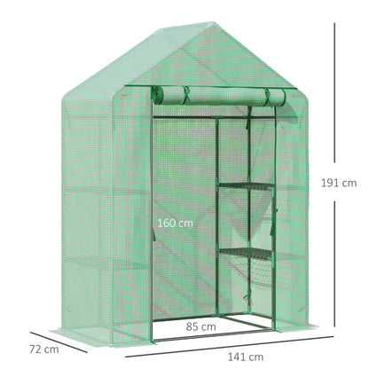 Outsunny Estufa de Jardim 140x70x190cm Estufa com 4 Prateleiras Porta Enrolável Cobertura de PE 140g/m² e Estrutura de Aço para Cultivos de Plantas Flores Verde