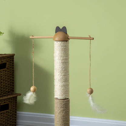 PawHut Árvore Arranhador para Gatos de Madeira Altura 56cm Torre para Gatos Centro de Atividades com Poste de Juta e Sisal Bolas para Brincar Ø32x56 cm Madeira