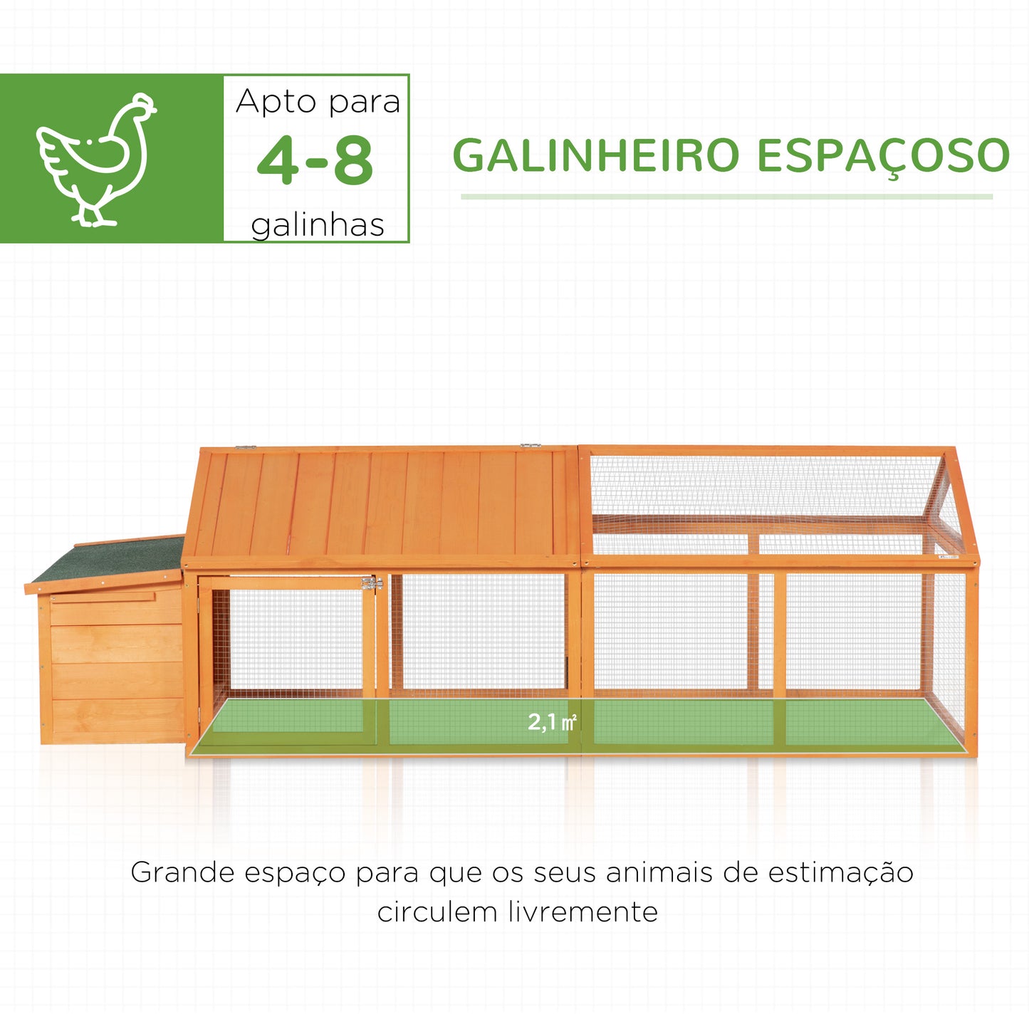 PawHut Galinheiro de Madeira Galinheiro de Exterior Espaçoso de 2 Andares para 4-8 Galinhas com Teto Abatível Cercado Portas com Fechadura e Caixa Ninho 240x112,5x76cm Madeira